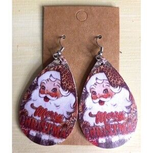 Santa Earrings Merry Christmas Muted Sunflower Leopard Greenery Patterns
